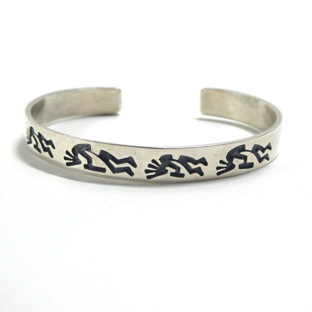 Kokopelli Sterling Silver Cuff Bracelet Signed SC Vintage 1/4" Stanley Carroll